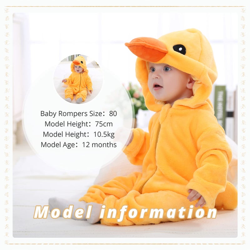 MICHLEY Unisex Baby Costume Winter and Autumn Flannel Romper for 6-12 Months, Animal Cosplay Jumpsuit Yellow Size 80 - Image 4